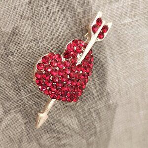 Red Rhinestone Heart & Arrow Pin